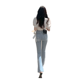 高腰微喇牛仔裤女2024年春秋新款弹力紧身显瘦chic阔腿喇叭裤子潮