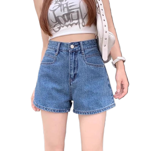 复古高腰牛仔短裤女夏季薄款2024新款美式设计感显瘦A字阔腿裤子
