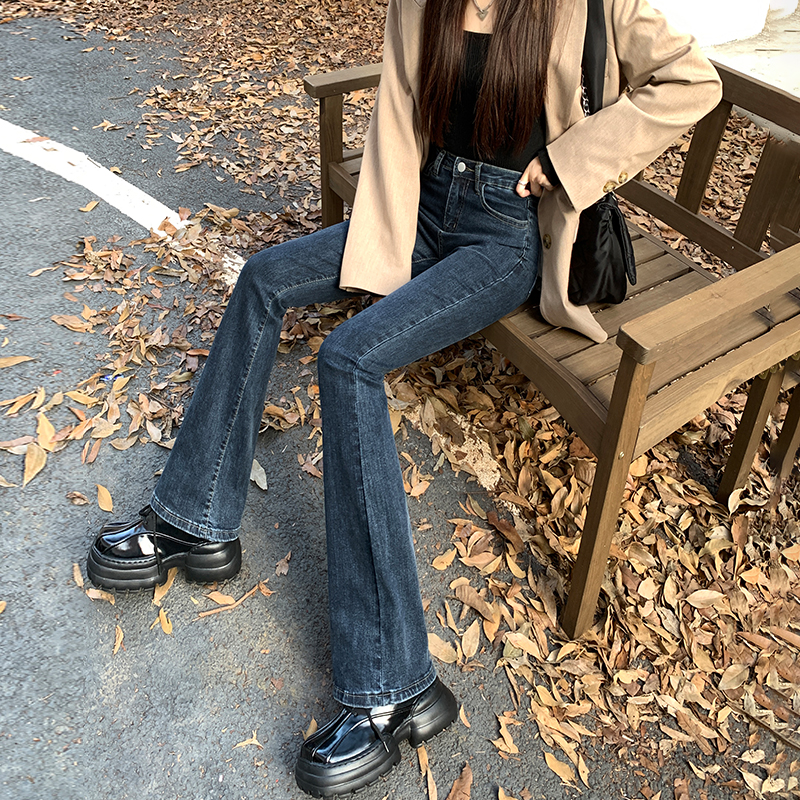 高腰微喇牛仔裤女2025春秋新款小个子修身显瘦马蹄冬季加绒喇叭裤