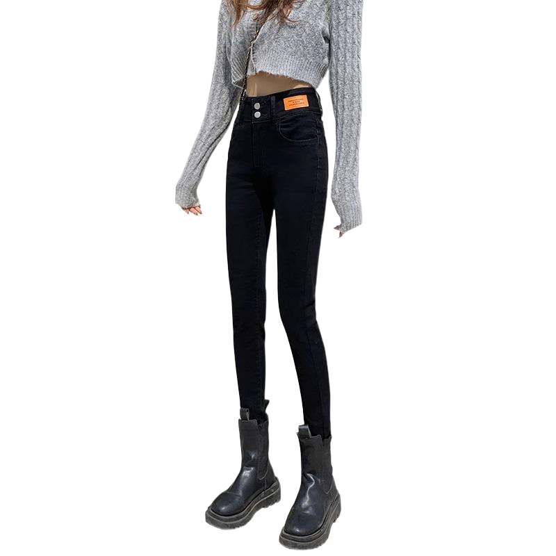 黑色高腰小脚牛仔裤女2025秋冬新款显瘦提臀弹力九分紧身铅笔裤子
