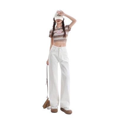 白色直筒垂感高腰显瘦窄版阔腿裤