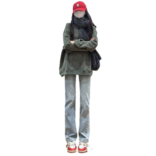 浅色水洗直筒牛仔裤女2025年春秋新款高腰显瘦垂感修身烟管裤子冬