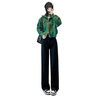 高腰调节扣显瘦加绒拖地阔腿裤