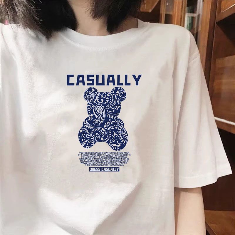 新款纯棉短袖t恤女时尚百搭洋气白色上衣韩版潮牌字母印花中长款