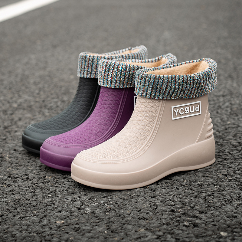 时尚雨鞋女短筒加绒保暖防滑
