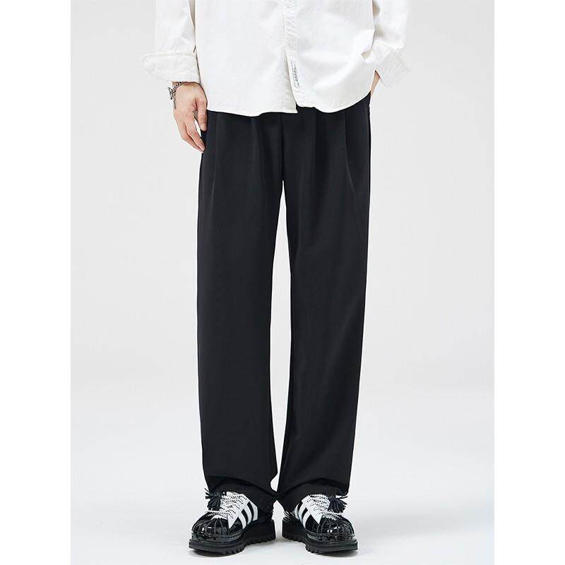 吾一白夏季2025新款男生宽松百搭垂感黑色休闲西裤男士直筒长裤子