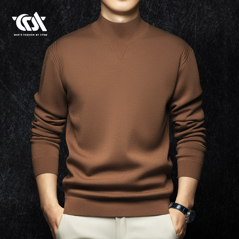 秋冬季男士中半高领羊毛衫加厚保暖长袖打底衫2025男装新款毛衣潮