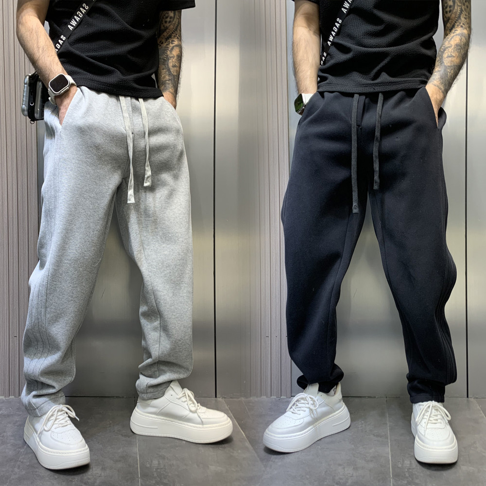 春秋新款灰色裤子男款运动卫裤男士潮牌宽松直筒纯色休闲哈伦裤男