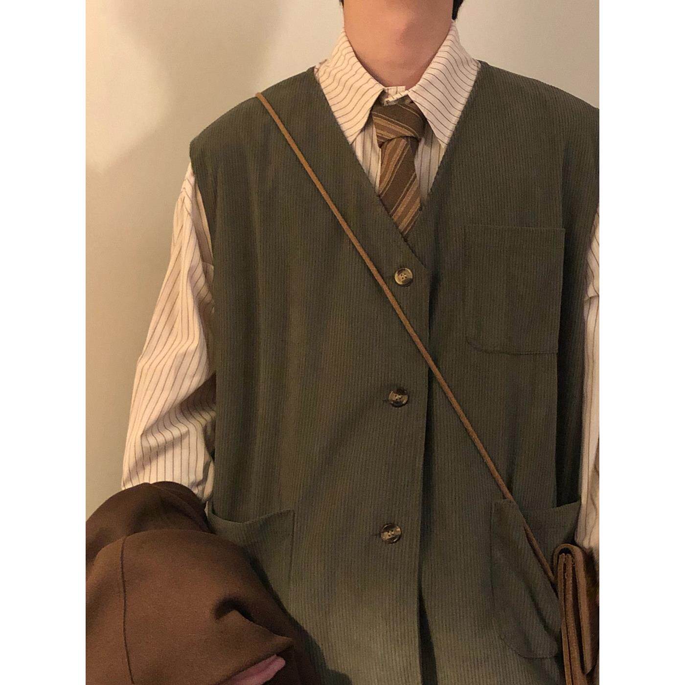 NAGAWL2026秋美式复古学院风纯色百搭V领开衫背心马甲上衣男女潮