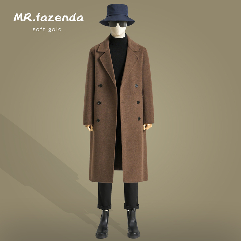 秋冬长款过膝双面羊绒大衣男双排扣韩版西装宽松羊毛呢子风衣外套