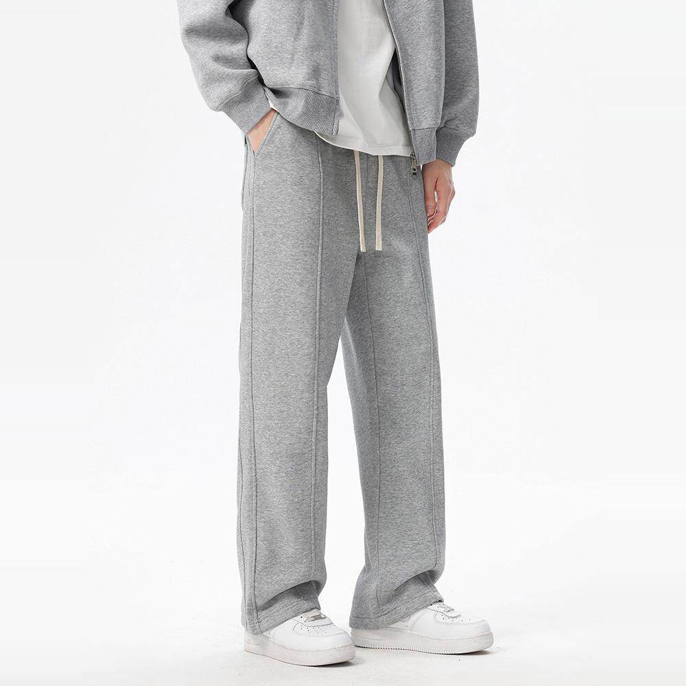 2025春夏季美式重磅灰色垂感卫裤男纯色基础宽松直筒休闲运动长裤