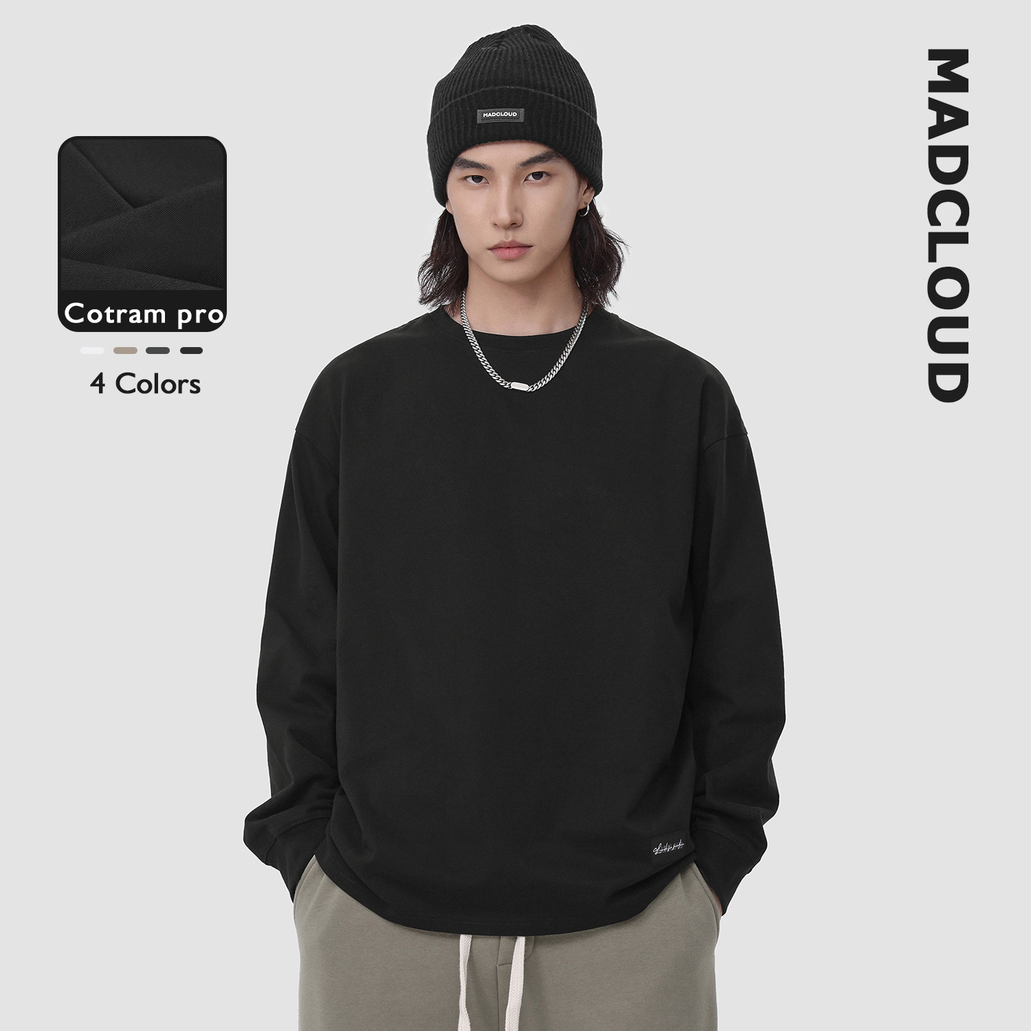 Madcloud|Cotram-pro™长绒棉系列重磅纯棉打底衫纯色长袖T恤男士