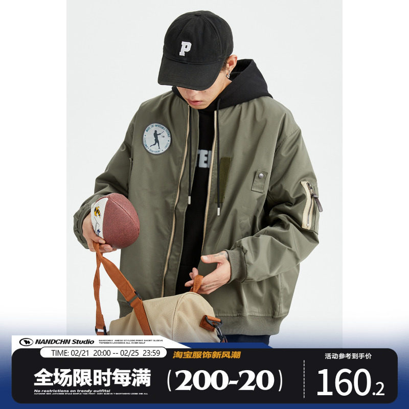 男道复古贴标棒球服外套男生秋季新款山系休闲宽松情侣飞行员夹克