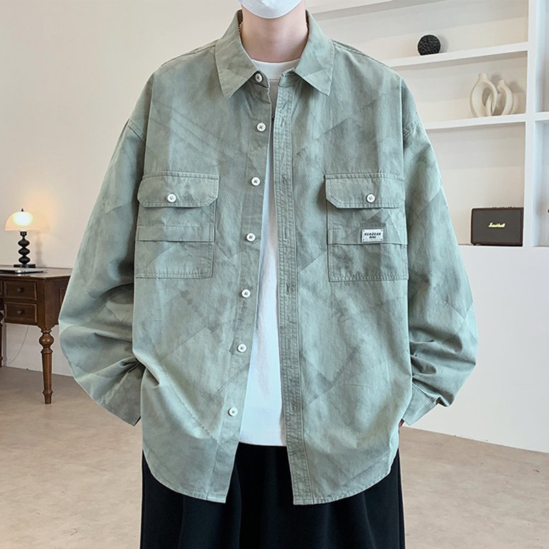 纯棉工装长袖衬衫男春秋