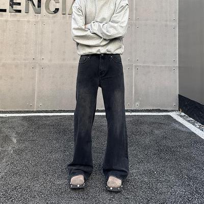 小柯XCOK巴家bootcut黑色牛仔裤男美式复古直筒微喇显瘦vibe裤子