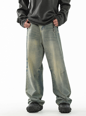 BLRY 2025春秋美式加厚牛仔裤子男女宽松高街加绒直筒裤复古长裤