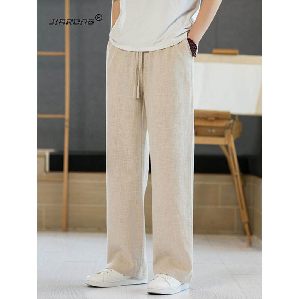 亚麻裤男夏季薄款棉麻裤子男款直筒宽松阔腿休闲长裤中式套装男裤