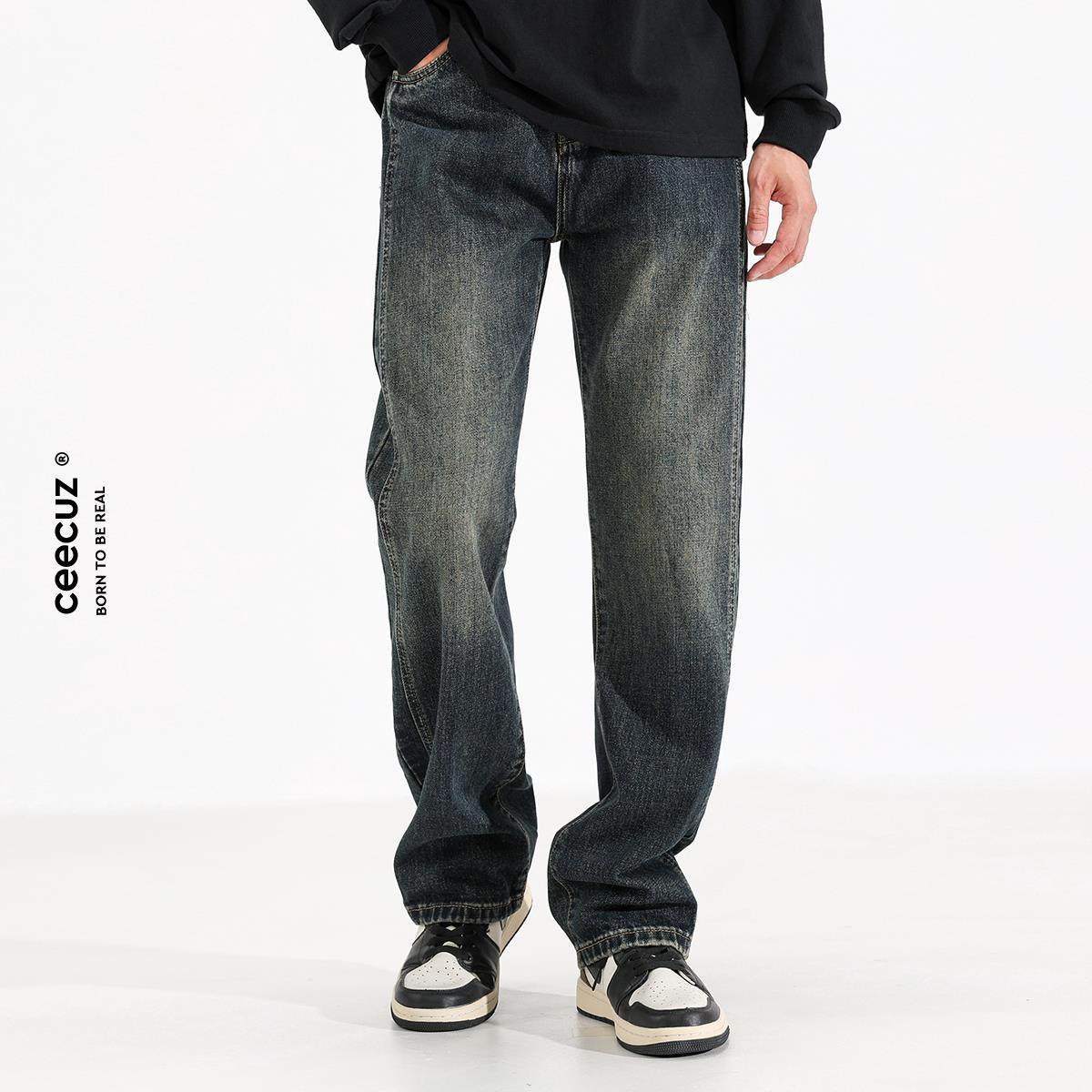 Ceecuz美式复古cleanfit直筒牛仔裤子男春夏新款宽松阔腿休闲长裤