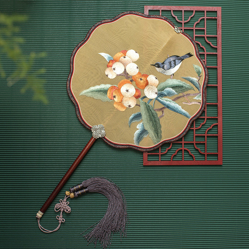 筛月苏州古风团扇手工苏绣女复古真丝宫扇中式结婚汉服双面绣扇子_虎窝淘