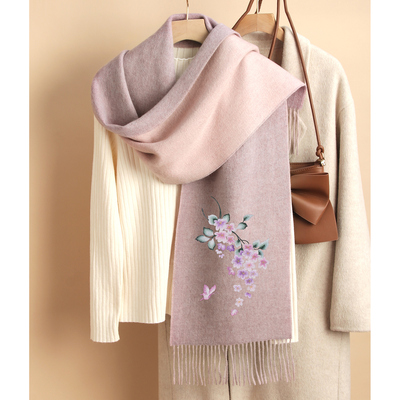 围巾+胸针二件套送妈妈羊毛围巾