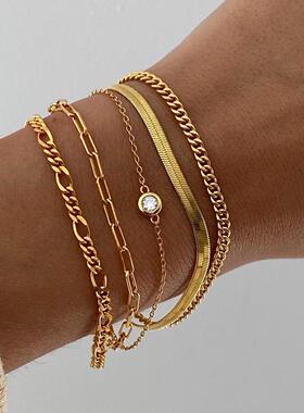 Bracelet set 5 pieces蛇骨炼套装5件套镶钻炼条多层叠戴手錬女