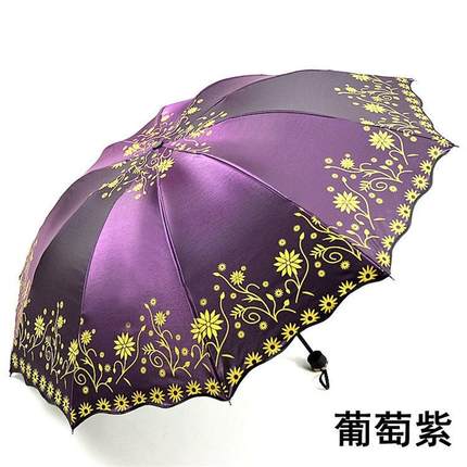 【变色闪光布防晒伞】变色龙黑胶森系女士加强防紫外线折叠晴雨伞