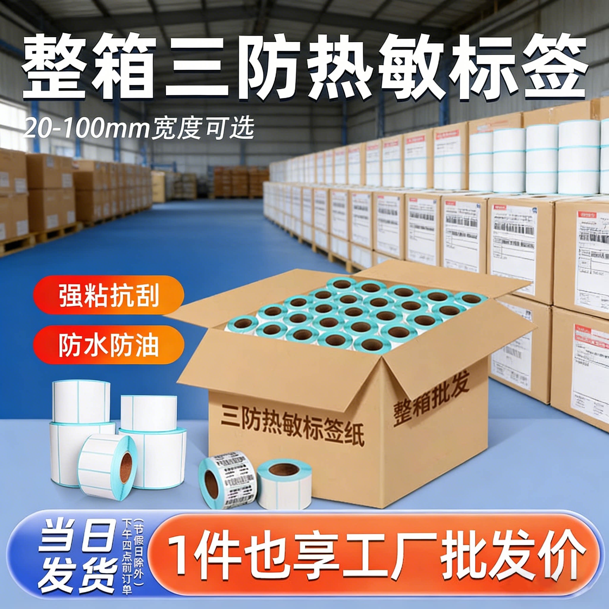 精圣整箱三防热敏不干胶条码打印纸接定制各类热敏空白标签60*40x100X150E邮宝热敏纸标签秤贴纸奶茶快递菜鸟