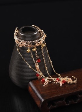 古风铃铛戒指手镯一体首饰汉服敦煌配饰礼物中古宫铃仿古手链手饰