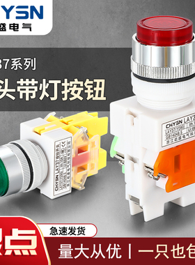 自复位LAY37-11DN按钮开关Y090-PBC-11D带灯按钮220V自锁铝合金