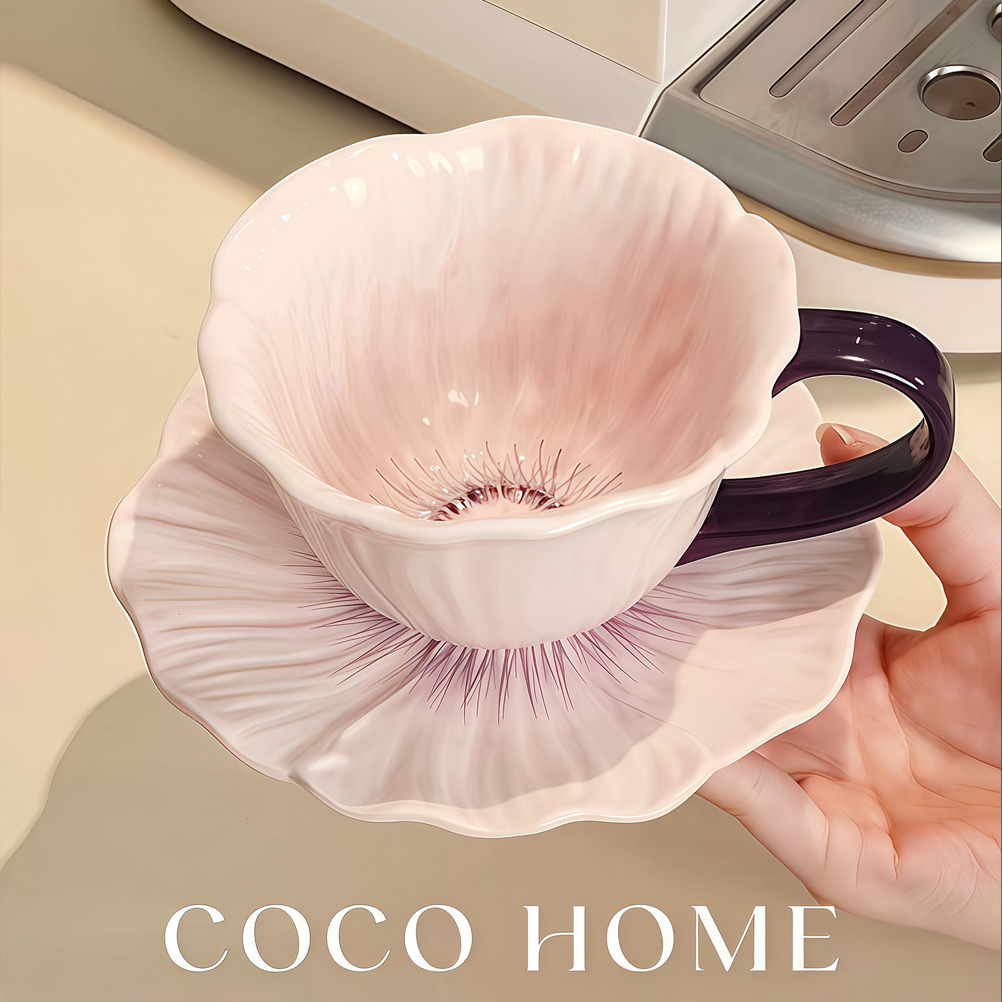 虞美人花朵咖啡杯陶瓷釉下彩女士个人专用马克杯高颜值杯碟套装