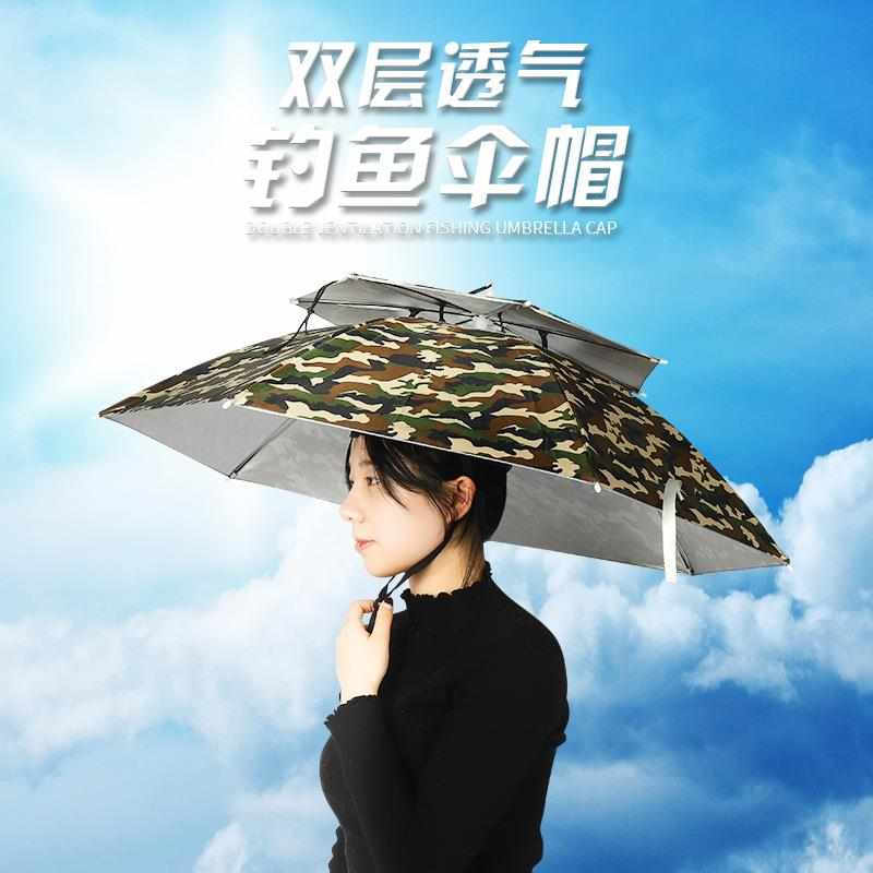 带头上的伞帽头戴式遮阳防晒钓鱼伞大号采茶斗笠雨伞帽斗篷安全