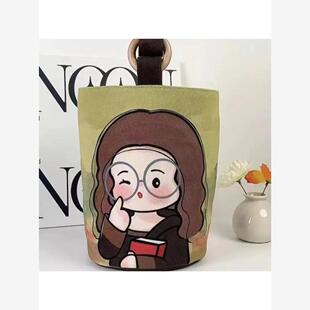 零食包手提上班族便携手提袋帆布水桶包可爱水桶型手拎便当包宝妈