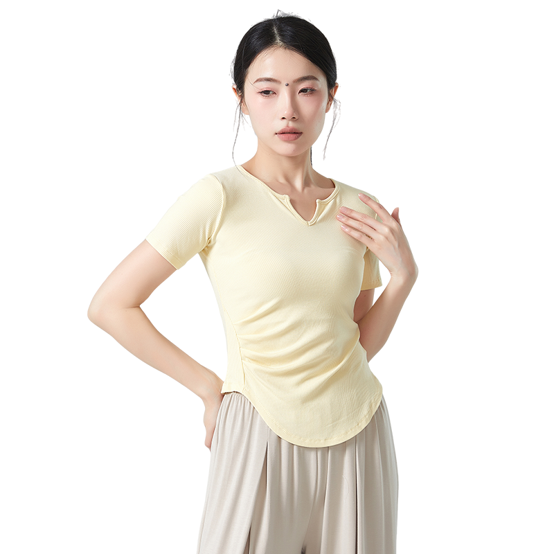 2025秋冬新款现代舞蹈练功服V领修身短袖健身运动瑜伽形体训练服