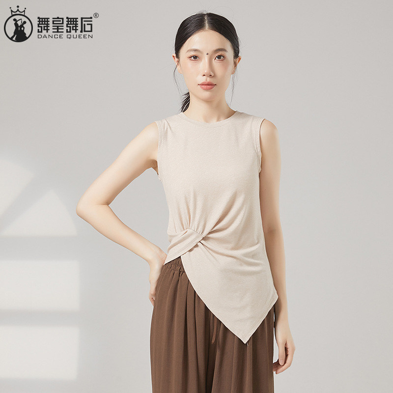 舞蹈服纯色背心吊带短袖t恤无袖