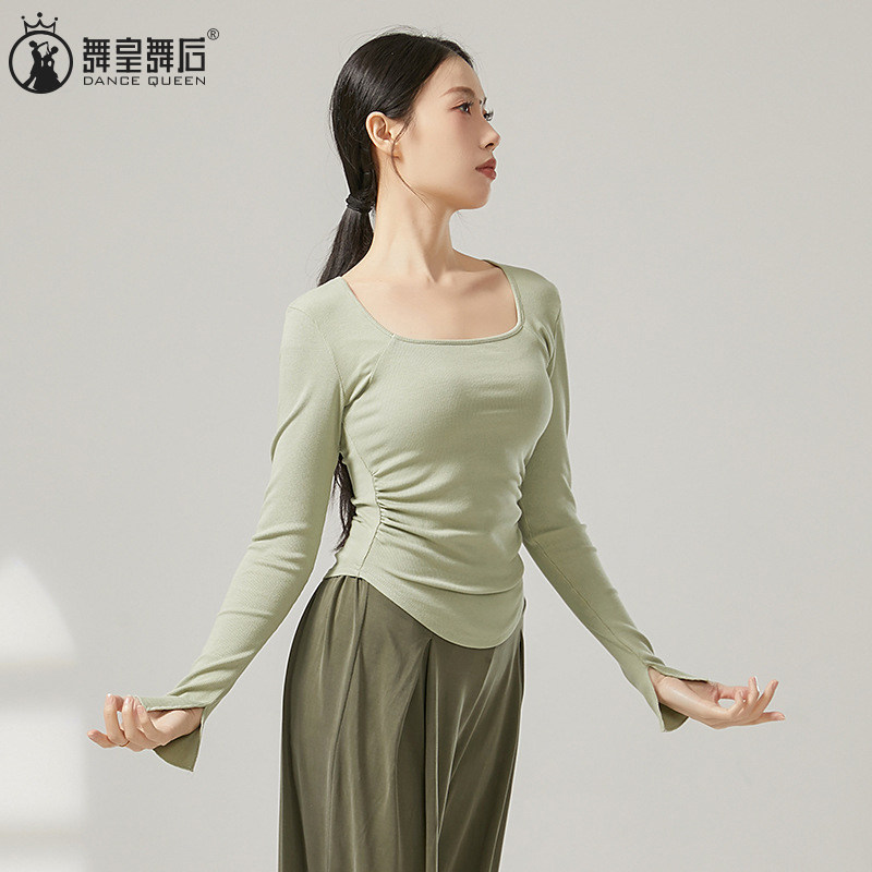 古典舞修身长袖舞蹈服方领上衣