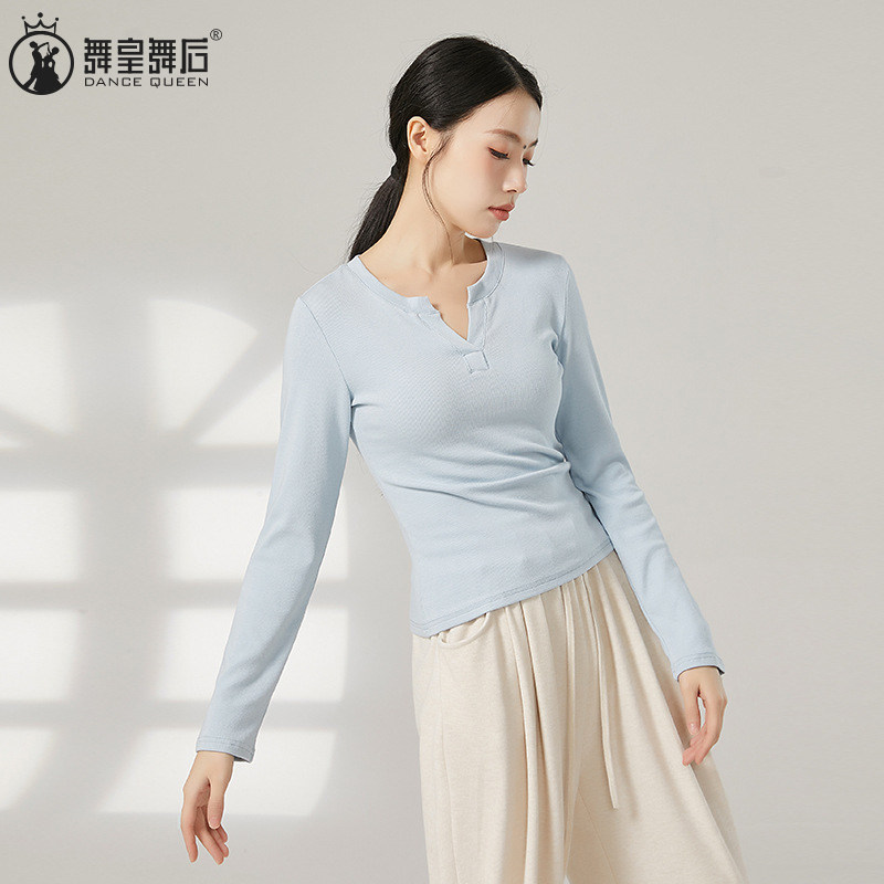 v领针织打底衫古典舞蹈服纯色
