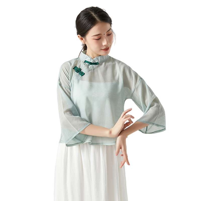 古典舞练功服复古盘扣旗袍上衣女