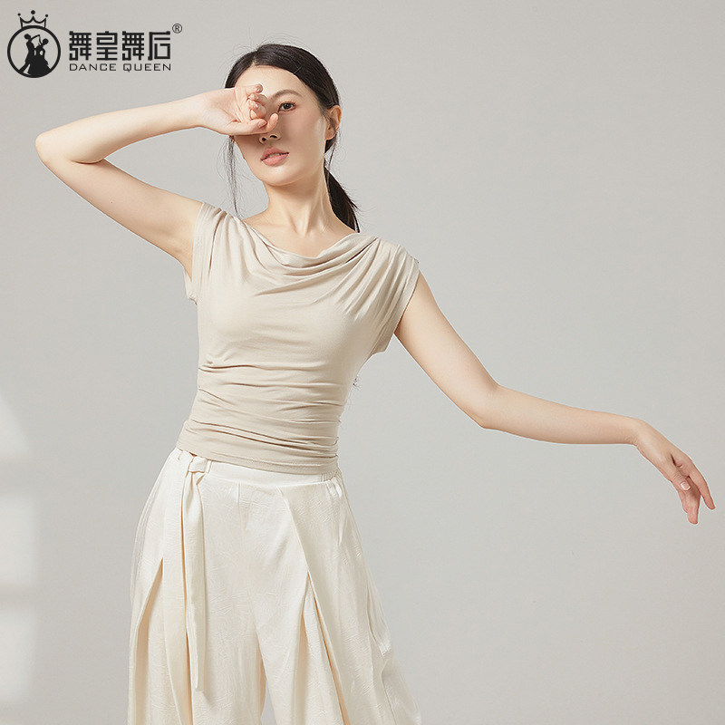 舞蹈服荡荡领可斜肩两穿舒适短袖
