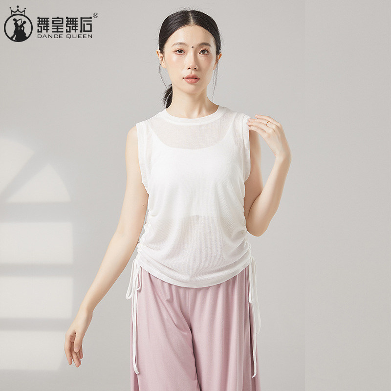 2026春夏新款无现代舞袖背心女宽松圆领上衣抽绳舞蹈服练功房罩衫