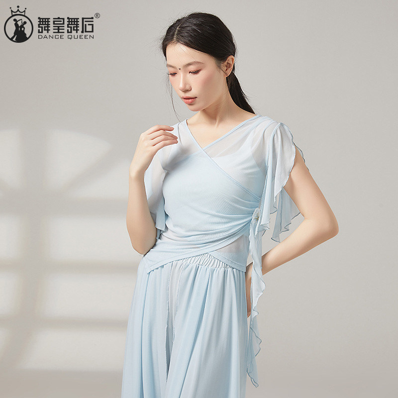 舞蹈服网纱小飞袖上衣飘逸纱衣