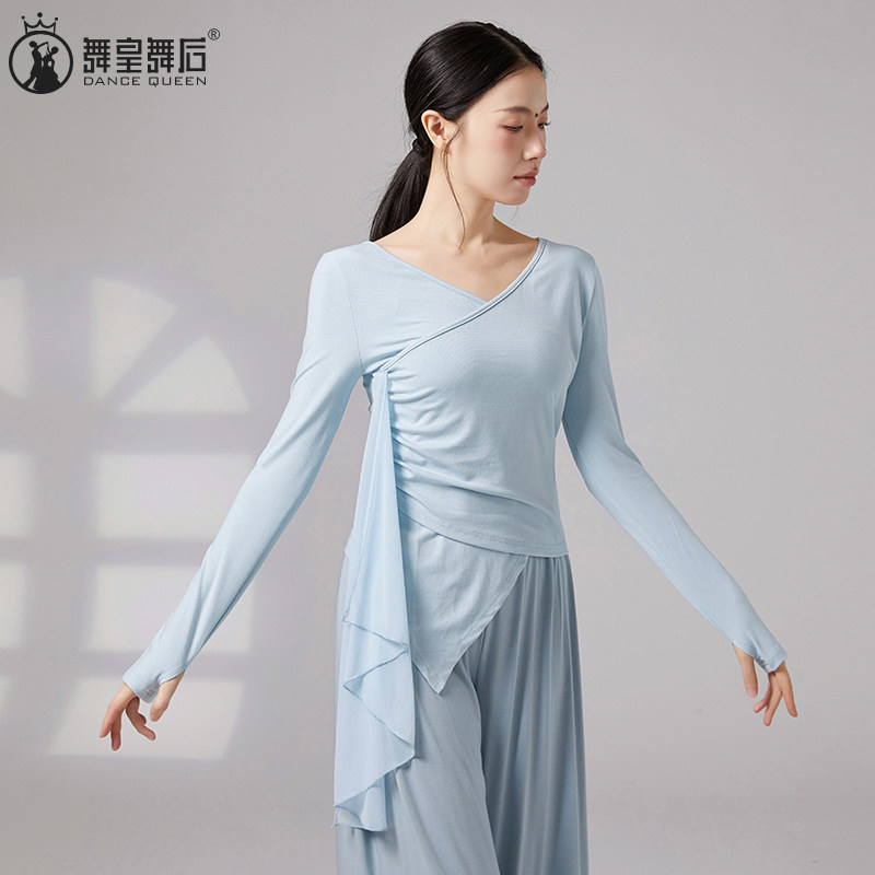 舞蹈服形体练功拼接网纱飘逸上衣