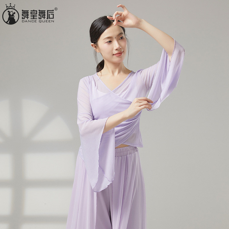 舞蹈服新款弹力网纱上衣飘逸纱衣