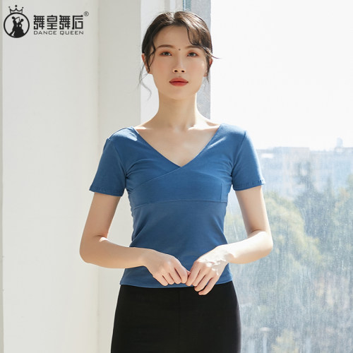 V领短袖上衣女民族舞蹈服练功服