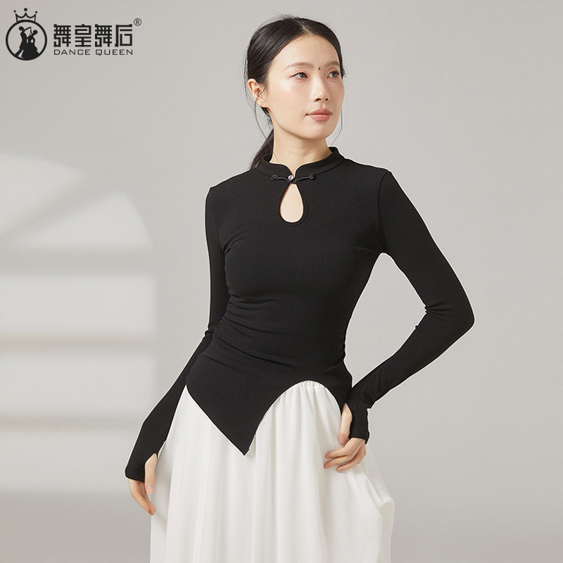 现代舞服成人国风舞练功服女中国风旗袍舞蹈服长袖古典舞修身上衣