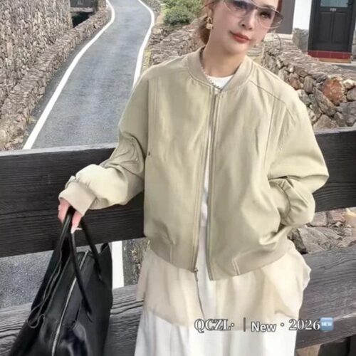 立领可拆卸网纱下摆棒球服女