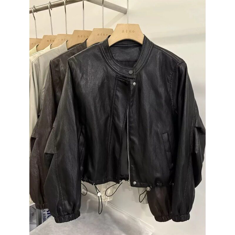 2026春季新款韩版宽松黑色PU皮衣外套女短款显瘦小个子机车夹克潮