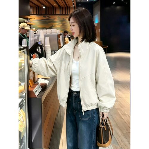 秋新短款立领双拉链棒球服女