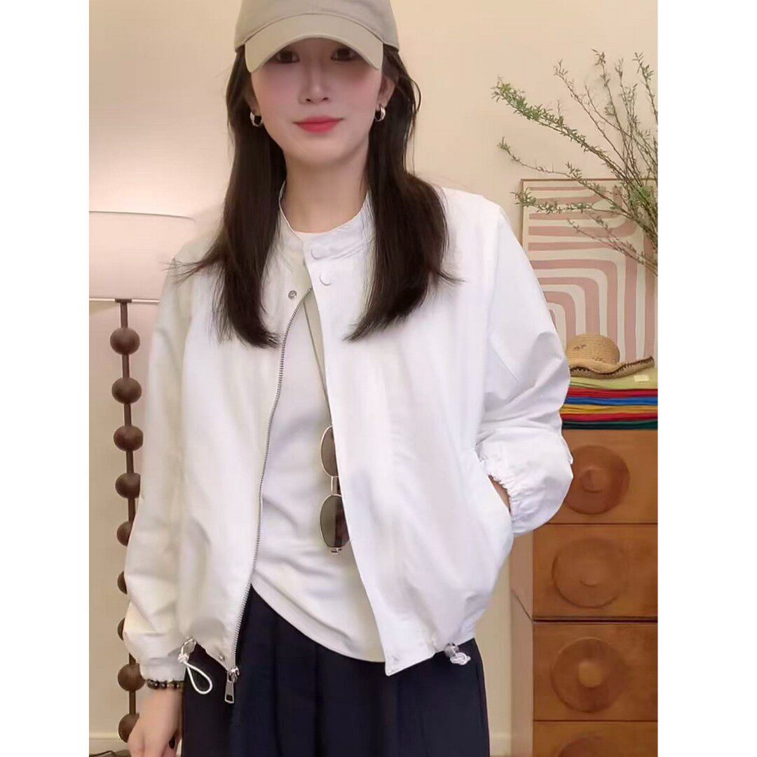 春季小立领抽绳短款夹克女上衣图片