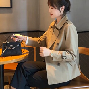 风衣女显瘦小个子双排扣翻领外套潮 高级感英伦风短款 2025秋季 新款