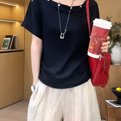 夏季新款斜肩短袖薄款女T恤